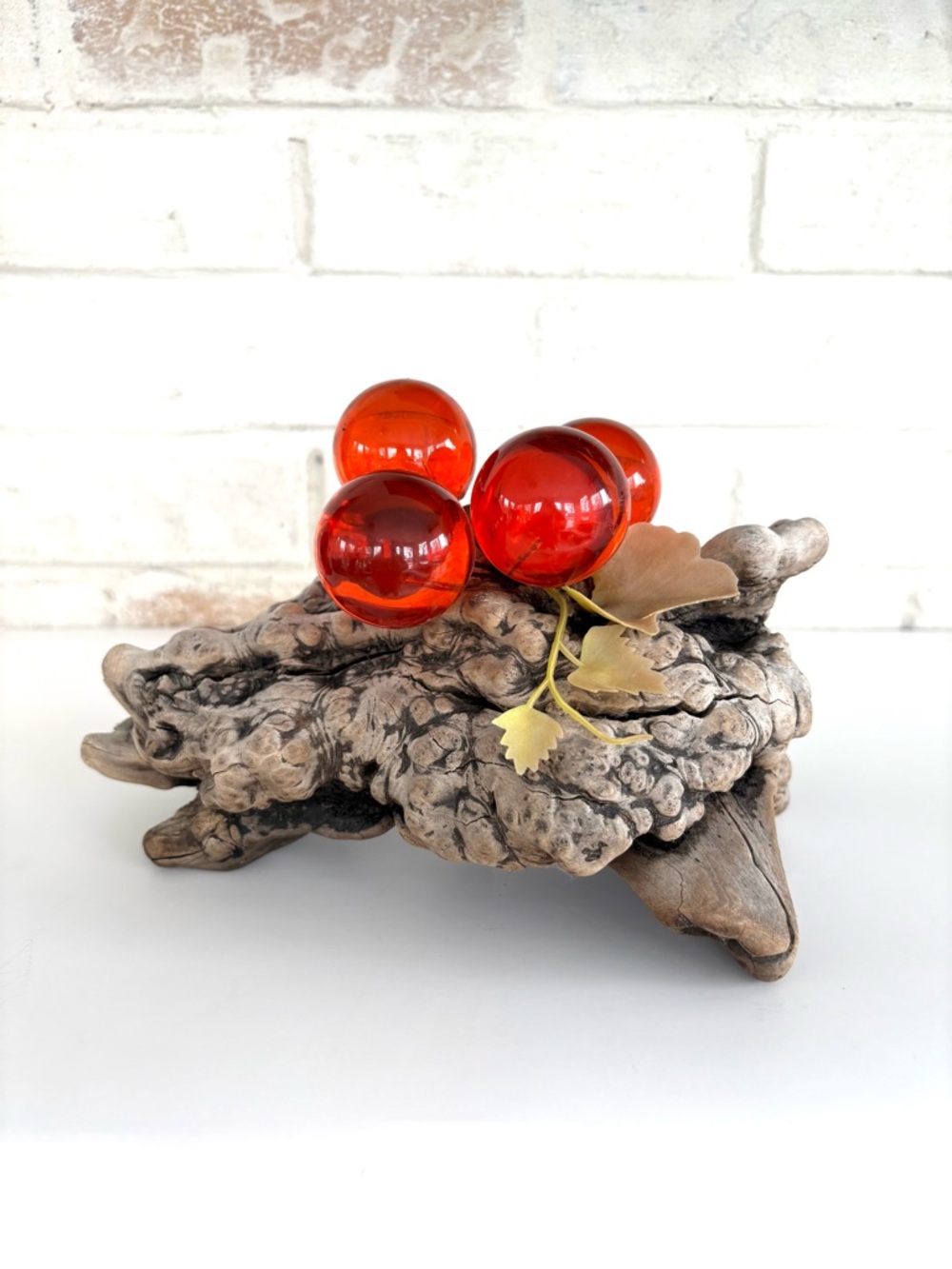 Red Amber Lucite Grape Cluster 1960’s Burl Driftwood Mid Century Modern Decor
